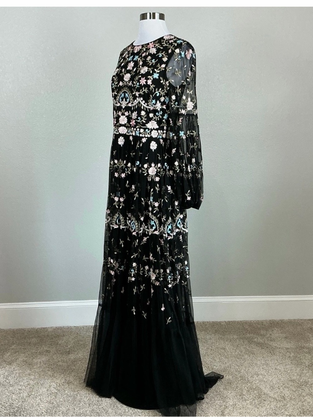 Mac Duggal 35111 Black Evening Gown Floral Embroidered Long Sleeve Dress Size 10 - Picture 5 of 9